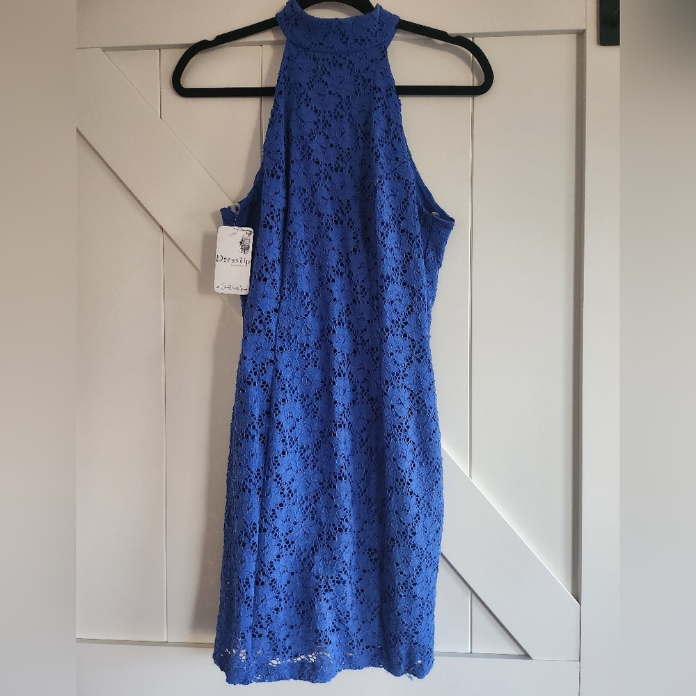 NWT Blue Lace Halter Mini Dress